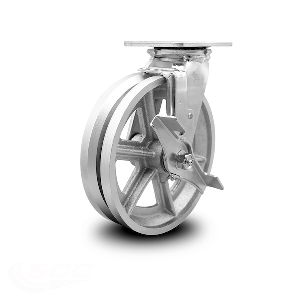 8 Inch V Groove Semi Steel Swivel Caster with Roller Bearing and Brake SCC